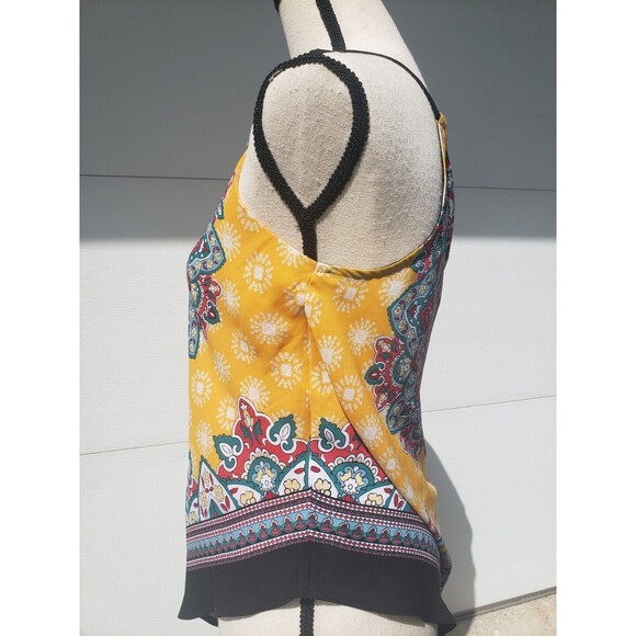 BCX V-Hem Scarf Tank Small Yellow Multi Printed Allover Mandala Sleeveless - Picture 9 of 14